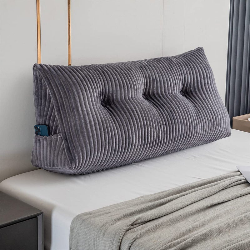 Activance Activance Large Triangular Headboard Wedge Bed Rest Reading Pillow Backrest Positioning Support Bolster Cushion with Removable Cover Grey Twin 39x8x20 Inches 