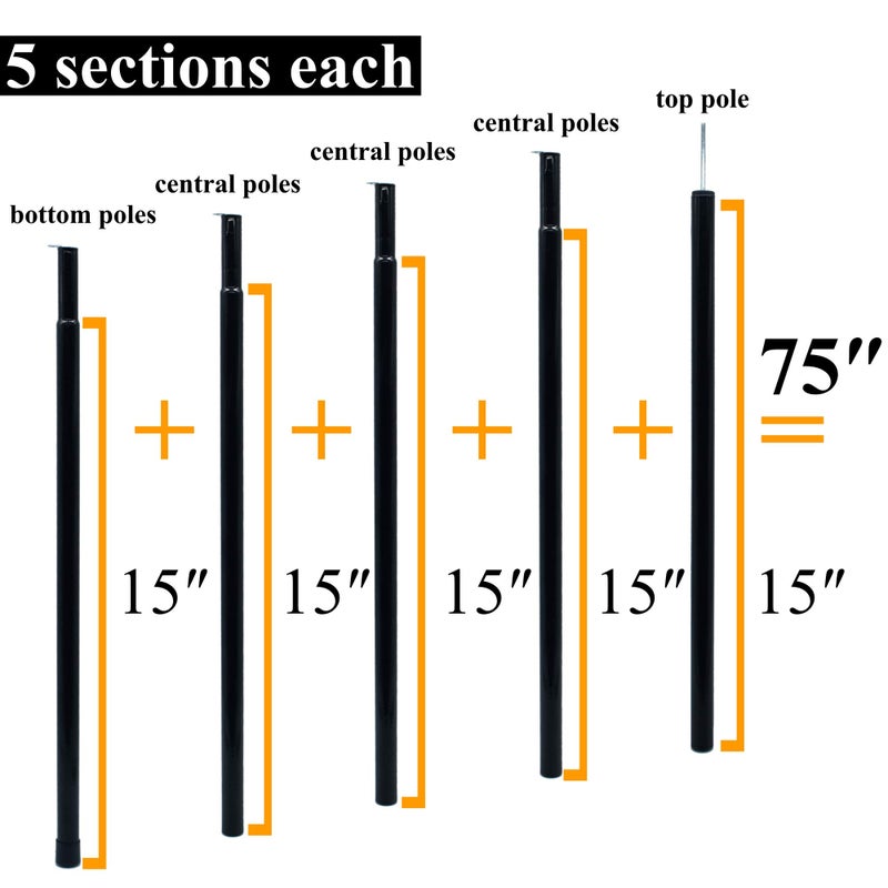 BATDIYOW Adjustable Tent Poles Steel Rods for Tarp Canopy Camping Replacement Set of 2 (Black) - Image 2