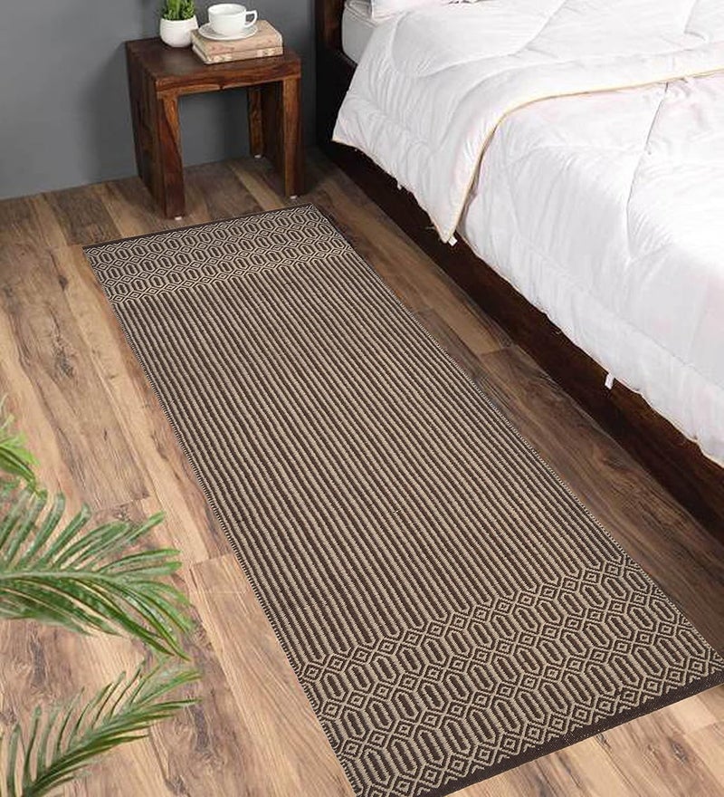 MDZ ® Hand Woven Cotton Designer Rug Runner for Bedroom, Living Room/Yoga Mat for Gym, Flooring Exercise, Size: 2'x6' Feet | 100% Cotton | Eco Friendly (Brown) - Image 1