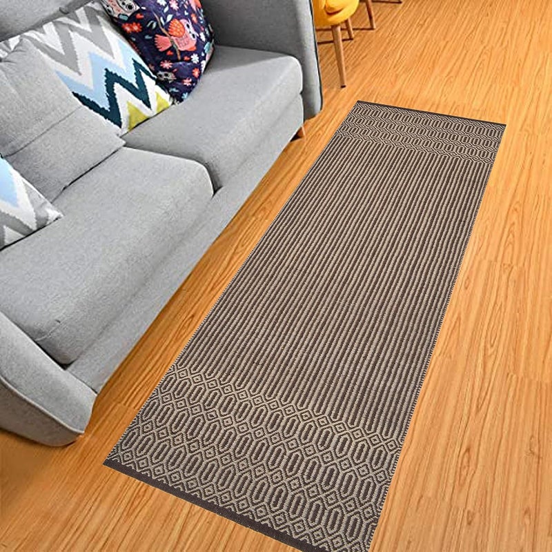 MDZ ® Hand Woven Cotton Designer Rug Runner for Bedroom, Living Room/Yoga Mat for Gym, Flooring Exercise, Size: 2'x6' Feet | 100% Cotton | Eco Friendly (Brown) - Image 2