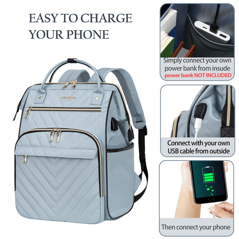 VANKEAN 17 Inch Laptop Backpack for Women Men Fashion Computer Work Bag, Large Capacity Waterproof, with USB Port & RFID Pockets, College Daypack Business Travel Backpack, Light Blue - Image 5