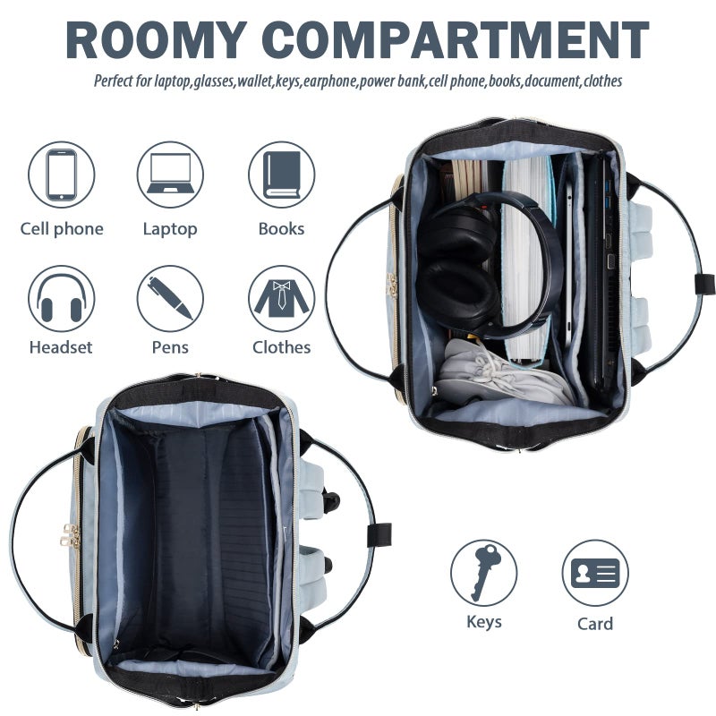 VANKEAN 17 Inch Laptop Backpack for Women Men Fashion Computer Work Bag, Large Capacity Waterproof, with USB Port & RFID Pockets, College Daypack Business Travel Backpack, Light Blue - Image 3