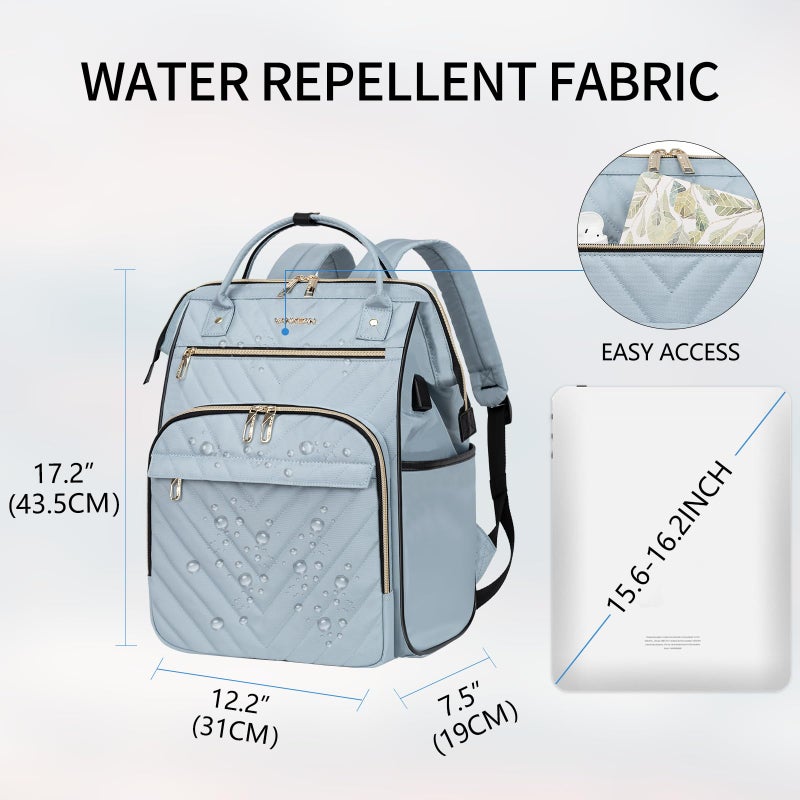 VANKEAN 17 Inch Laptop Backpack for Women Men Fashion Computer Work Bag, Large Capacity Waterproof, with USB Port & RFID Pockets, College Daypack Business Travel Backpack, Light Blue - Image 2