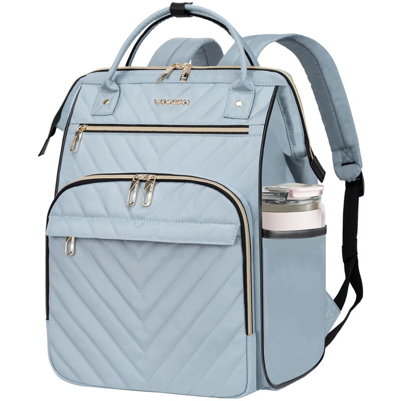VANKEAN 17 Inch Laptop Backpack for Women Men Fashion Computer Work Bag, Large Capacity Waterproof, with USB Port & RFID Pockets, College Daypack Business Travel Backpack, Light Blue - Image 1