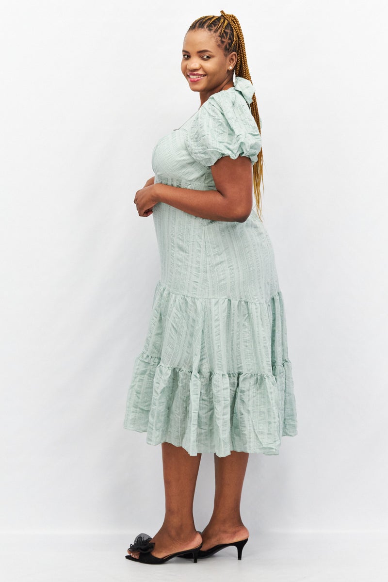 forever new Women Curve Fit Textured Drop Waist Midi Dress, Mint Green - Image 3