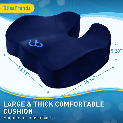 BlissTrends Seat Cushion52in Thick Memory Foam Cushions for Office Chair Car Seat Airplane Relieving Pressure Tailbone Sciatica Back Pain for Long Sitting Office Workers Car Drivers Blue - Image 3