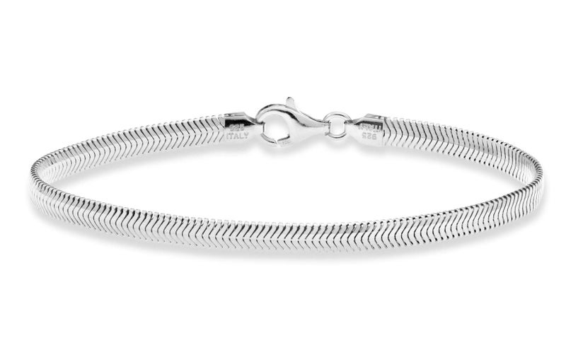 Miabella Italian Solid 925 Sterling Silver, 18K Yellow Gold Plated 4mm Domed Herringbone Snake Chain Link Bracelet for Women Men, Made in Italy (sterling silver, Length 8 Inches) - Image 1