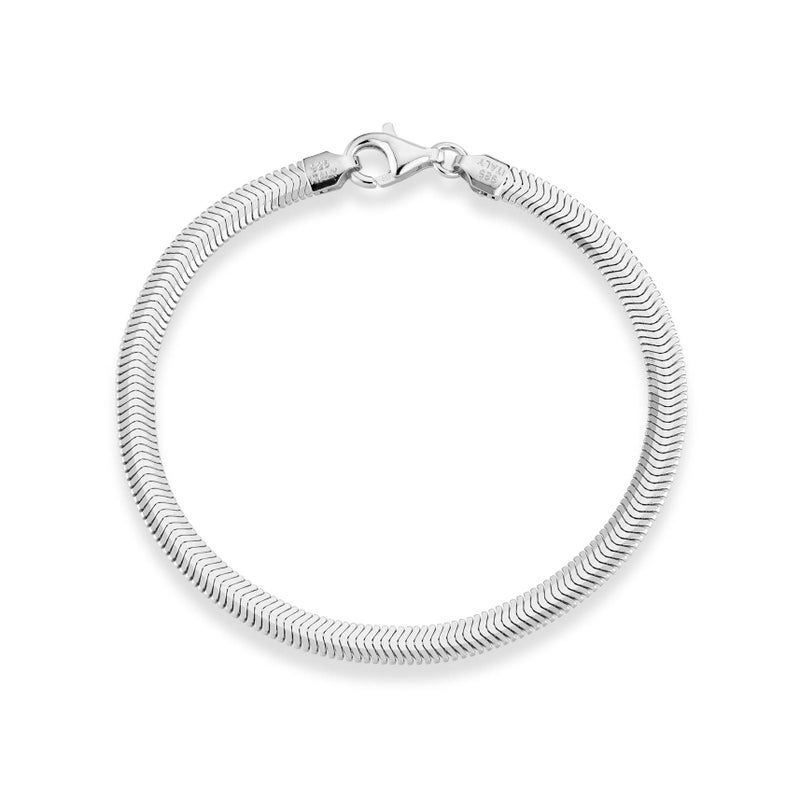 Miabella Italian Solid 925 Sterling Silver, 18K Yellow Gold Plated 4mm Domed Herringbone Snake Chain Link Bracelet for Women Men, Made in Italy (sterling silver, Length 8 Inches) - Image 2
