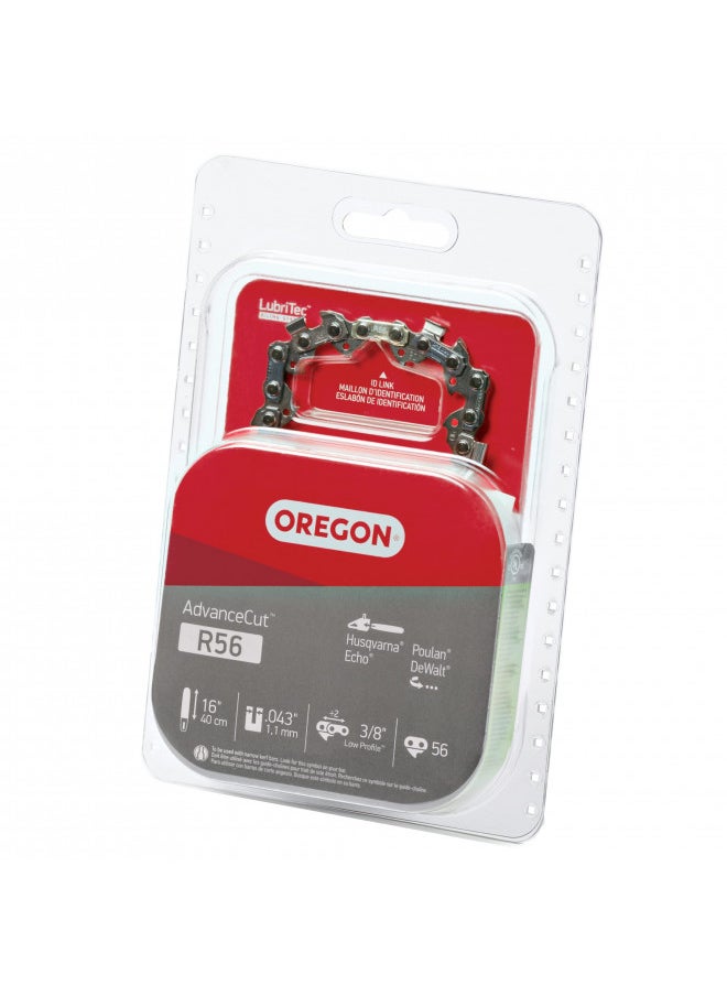 Oregon R56 AdvanceCut Chainsaw Chain for 16-Inch Bar -56 Drive Links low-kickback chain fits Greenworks, Makita, EGO, DeWalt and more