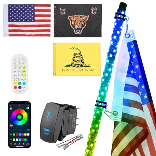 Ehaho 1 Pack 1FT Whip Lights,LED Whip Light with App & Remote Control, Spiral RGB Chasing Lighted Whips with Rocker Switch, Music Whip Light for UTV ATV Polaris RZR Can-Am SXS Truck - Image 1