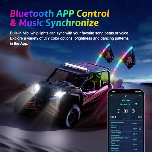 Ehaho 1 Pack 1FT Whip Lights,LED Whip Light with App & Remote Control, Spiral RGB Chasing Lighted Whips with Rocker Switch, Music Whip Light for UTV ATV Polaris RZR Can-Am SXS Truck - Image 4