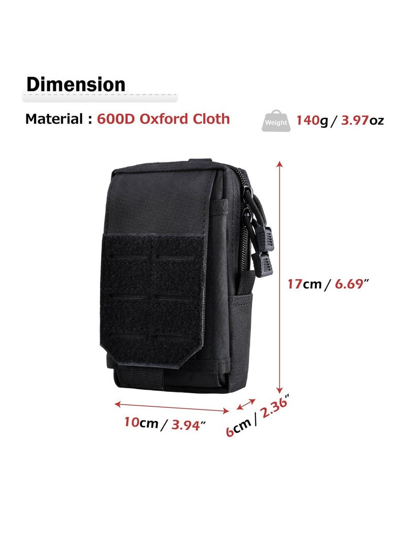 Tactical Molle Pouch Set - 2 Pack Multipurpose Mobile Phone Belt Holster & EDC Waist Pack for Smartphones, Tools & IFAK Gear - Black Utility Organizer - Image 3