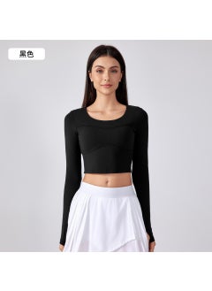 Womens Long Sleeve Yoga Crop Top DAW201 Black