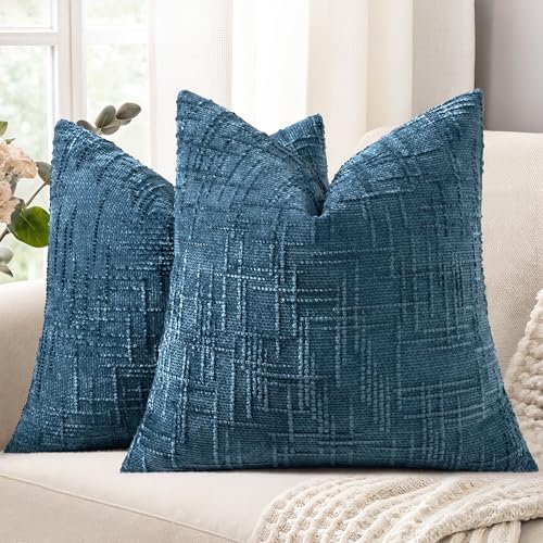 decorUhome Patriotic Navy Blue Chenille Throw Pillow Covers 20x20 Set of 2 Textured Soft Cozy Slubby Couch Pillow Covers Coastal Modern Farmhouse Boho Decorative Pillow Cases for Bed Sofa Living Room - Image 1