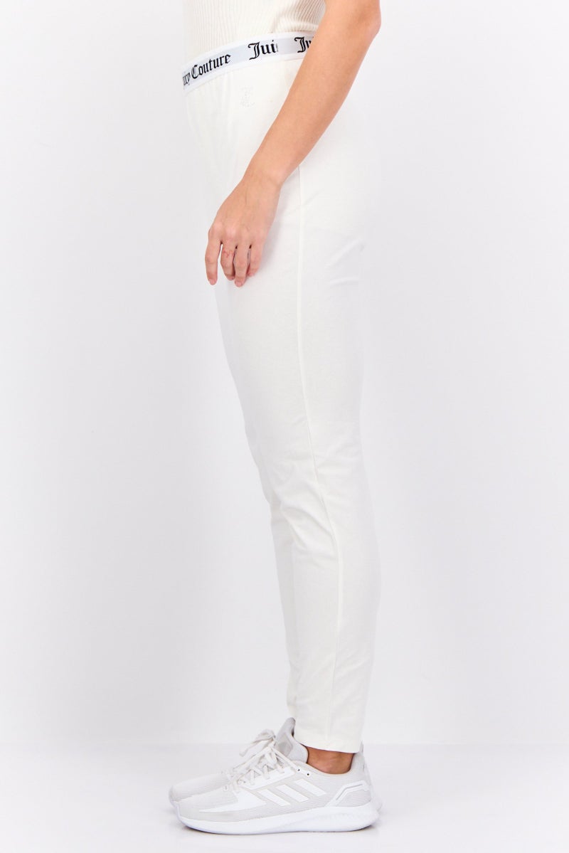 Juicy Couture Women Brand Logo Pull-On Leggings, Off White - Image 2