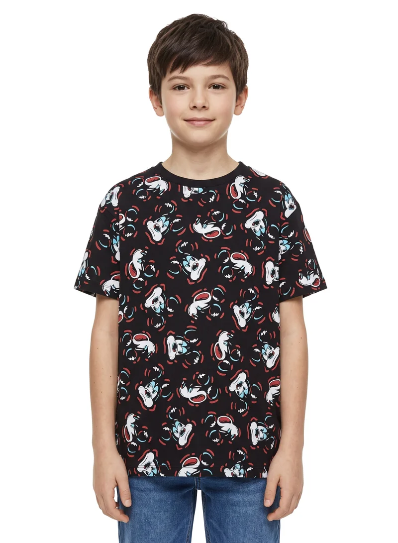 Disney Mickey Mouse Teen Boys’ Oversized Drop Shoulder T-Shirt – All-Over Print Casual Relaxed Fit Tee