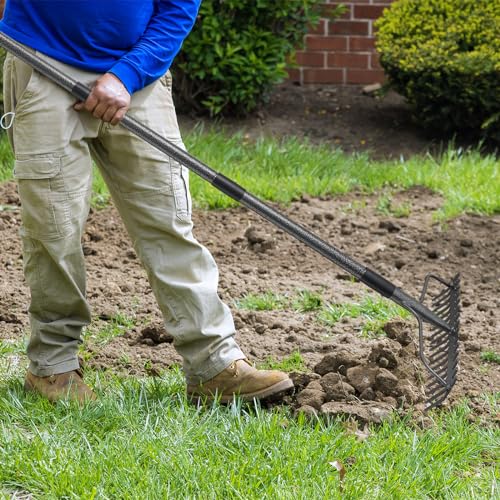 DIIG 63'' Bow Rake ，17 Tines Metal Head Rakes with Stainless Steel Handle，Heavy Duty Garden Rake for Loosening Soil Gathering Leaf Leveling Lawn Farming Land Management Yarn Thatch Rake - Image 5
