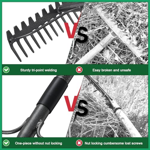 DIIG 63'' Bow Rake ，17 Tines Metal Head Rakes with Stainless Steel Handle，Heavy Duty Garden Rake for Loosening Soil Gathering Leaf Leveling Lawn Farming Land Management Yarn Thatch Rake - Image 2