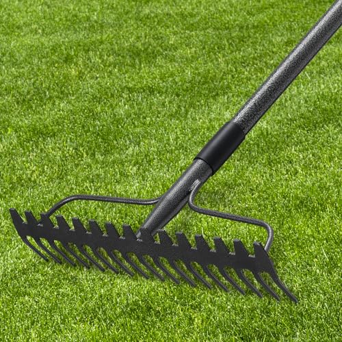DIIG 63'' Bow Rake ，17 Tines Metal Head Rakes with Stainless Steel Handle，Heavy Duty Garden Rake for Loosening Soil Gathering Leaf Leveling Lawn Farming Land Management Yarn Thatch Rake - Image 1