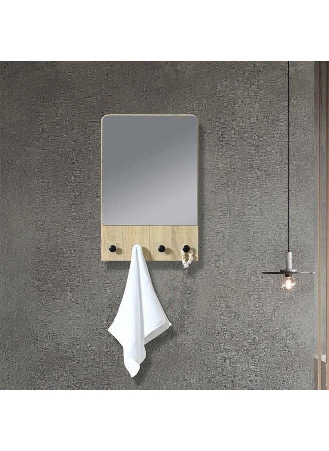 DANUBE HOME Milano Plus Clear Mirror With 4 Hooks For Dressing Room Beige Finish Wall Mounted Vanity Mirror With Energy-Efficient Led Lightining Makeup Mirror With Lights| Modern Bathroom Decor - (40X5X60)Cm  - Image 1