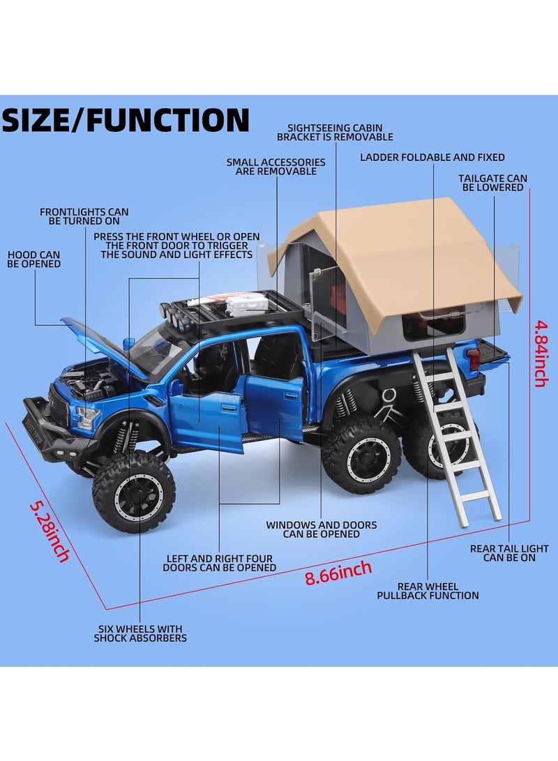 Pull Back Action Door Openable 1:24 Scale Off Road Alloy Diecast Model Car RV Camper Vehicle with Sightseeing Cabin, Sound and Light