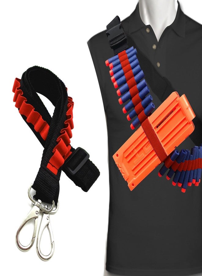 WALWAL Elite Tactical Toy Bullet Bandolier，Adjustable High Capacity Dart Carrier Compatible for Nerf Elite Blasters - Foam Ammunition Game Accessory with Elastic Rope (Bandolier Only,Red) - Image 1