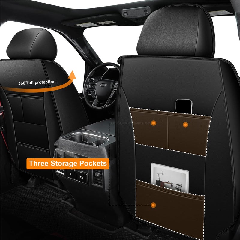 TTX LIGHTING Seat Covers for Ford F150 2009-2025 2026, F250 F350 F450 2017-2025 2026: 5 Seat Full Set Truck Seat Covers Custom Waterproof Leather (Black&Grey) - Image 2
