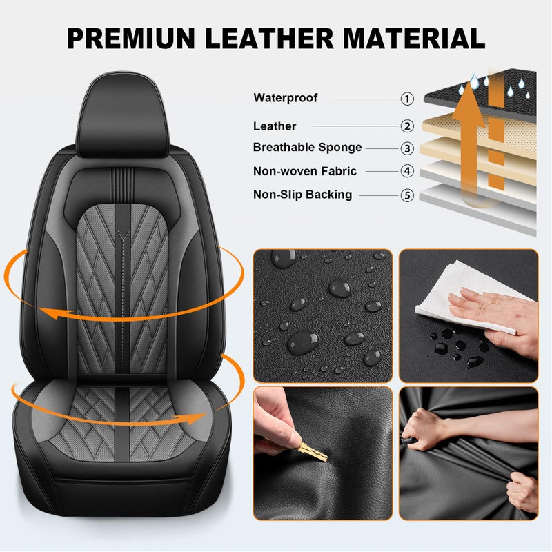 TTX LIGHTING Seat Covers for Ford F150 2009-2025 2026, F250 F350 F450 2017-2025 2026: 5 Seat Full Set Truck Seat Covers Custom Waterproof Leather (Black&Grey) - Image 5