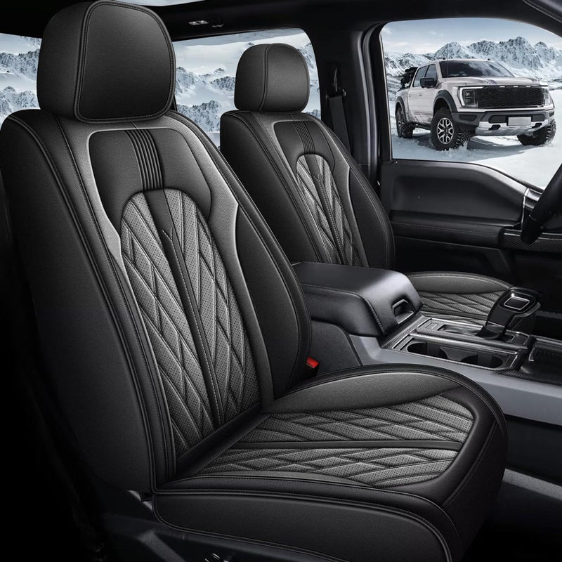TTX LIGHTING Seat Covers for Ford F150 2009-2025 2026, F250 F350 F450 2017-2025 2026: 5 Seat Full Set Truck Seat Covers Custom Waterproof Leather (Black&Grey) - Image 1