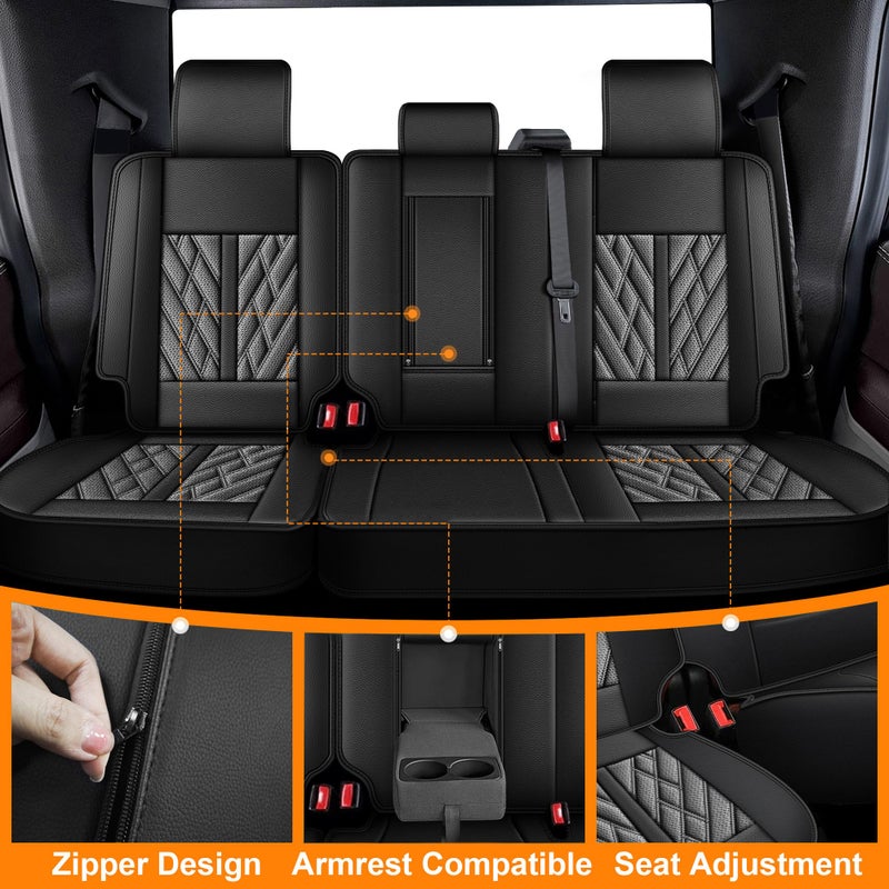TTX LIGHTING Seat Covers for Ford F150 2009-2025 2026, F250 F350 F450 2017-2025 2026: 5 Seat Full Set Truck Seat Covers Custom Waterproof Leather (Black&Grey) - Image 3
