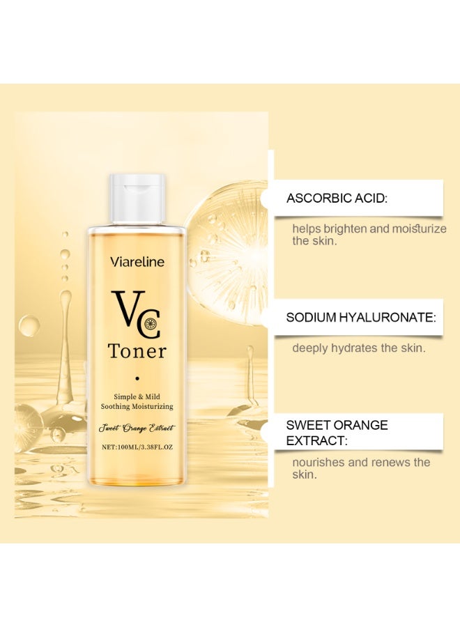 Viareline Vitamin C VC Toner, Simple & Mild Facial Toner with Sweet Orange Extract for Moisturizing, Soothing Irritated Skin & Enhancing Natural Glow, Suitable for Men & Women, 100ml - Image 4