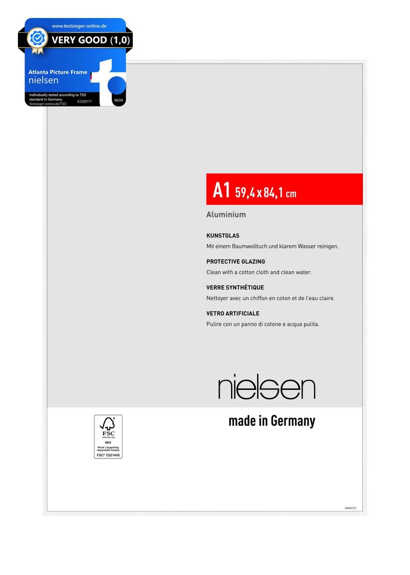 nielsen Atlanta Aluminium Picture Frame Matt White A1 594x841cm with Push and Turn Clips
