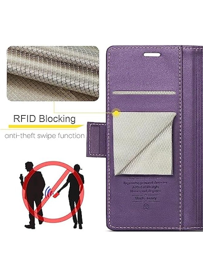 Phone Case Compatible for Samsung Galaxy S23 FE, Protector Scratch Resistant Leather Kickstand Card Slots Money Pocket Purple - Image 2