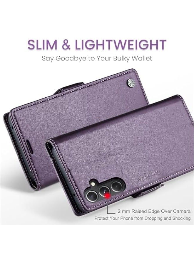 Phone Case Compatible for Samsung Galaxy S23 FE, Protector Scratch Resistant Leather Kickstand Card Slots Money Pocket Purple - Image 5