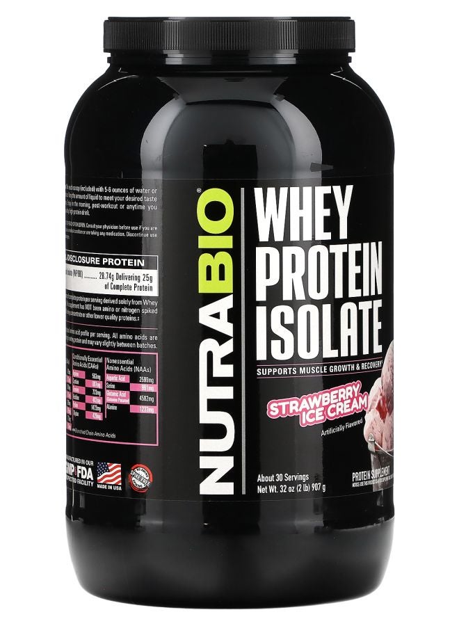 NutraBio Whey Protein Isolate Strawberry Ice Cream 2 lb (907 g) - Image 2