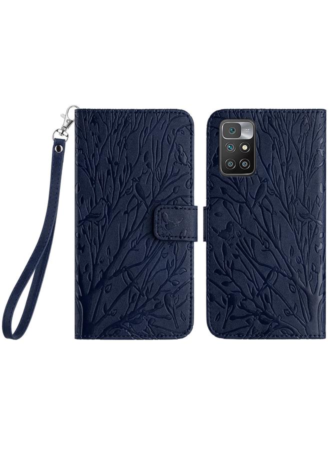 The Bros Case For Xiaomi Redmi 10 Tree Birds Embossed Pattern Leather Phone Case