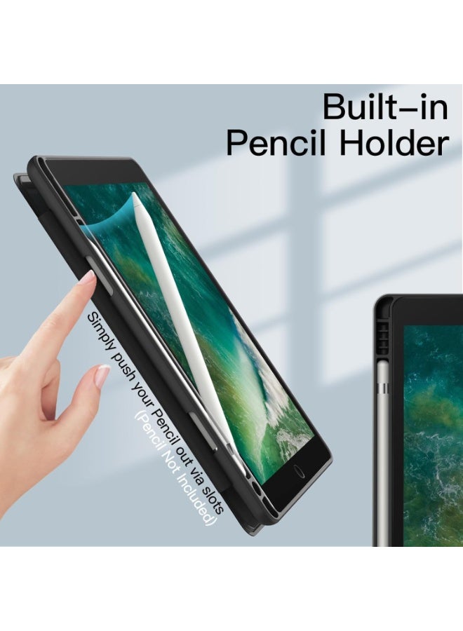 Case for iPad 9.7 inch (6th/5th generation, 2018/2017) with a pencil holder, slim transparent shockproof back cover, auto wake/sleep feature (black) - Image 5