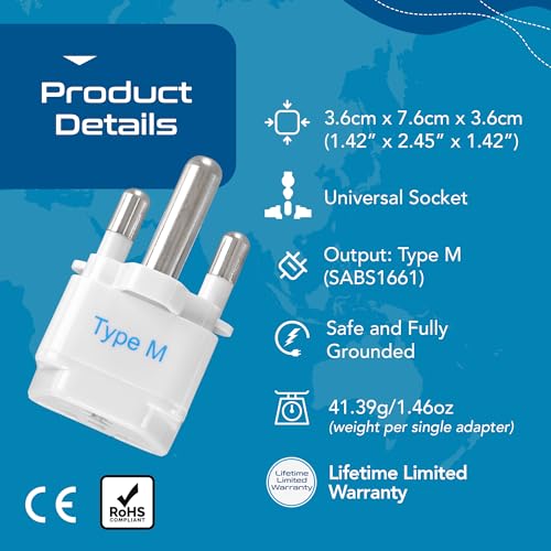 Ceptics India to South Africa, Botswana, Namibia & More (Type M) Travel Adapter Plug - CE Certified - RoHS Compliant - 3 Pack (GP-10L-3PK) - Image 4