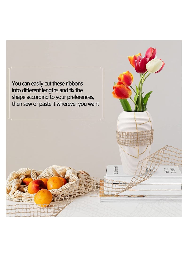 SYOSI 2 لفات شريط قماش الجوت الشبكي مع سلك شريط قماش الجوت المفتوح للحرف اليدوية لتغليف الزهور وزينة الحفلات والديكورات المنزلية 20 ياردة × 2 بوصة - Image 5