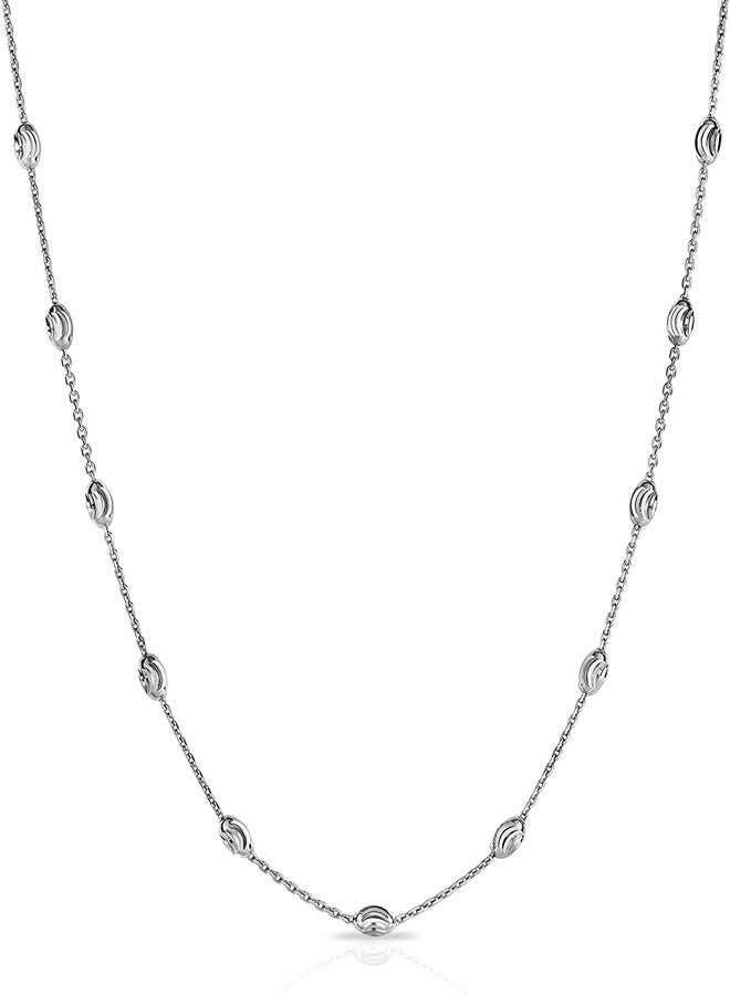 Savlano 18K Gold Plated Over 925 Sterling Silver Station Oval Moon Bead Necklace Chain For Women. Silver, Gold, Rose Gold - Made in Italy Comes With a Gift Box, 20 inches, Sterling Silver, n - Image 1
