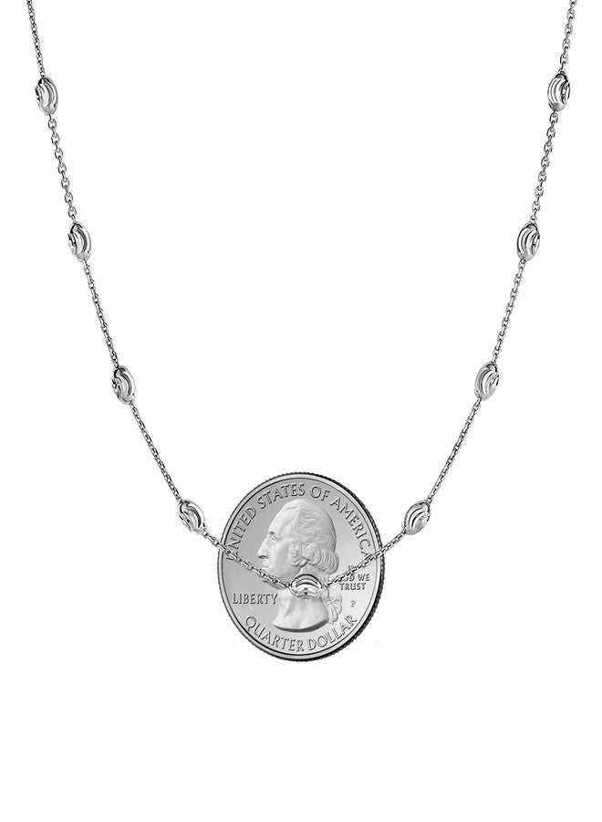 Savlano 18K Gold Plated Over 925 Sterling Silver Station Oval Moon Bead Necklace Chain For Women. Silver, Gold, Rose Gold - Made in Italy Comes With a Gift Box, 20 inches, Sterling Silver, n - Image 3