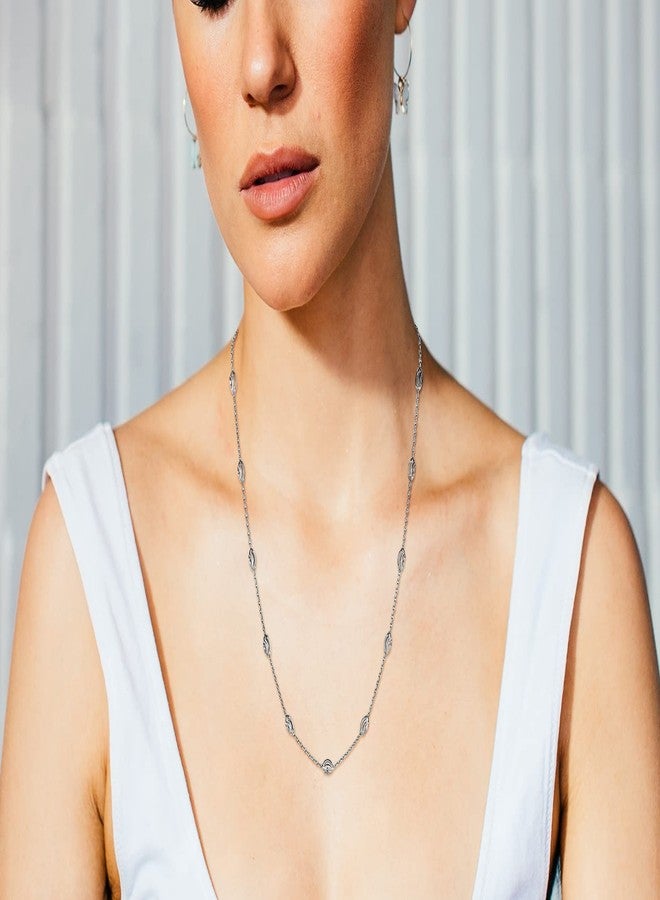 Savlano 18K Gold Plated Over 925 Sterling Silver Station Oval Moon Bead Necklace Chain For Women. Silver, Gold, Rose Gold - Made in Italy Comes With a Gift Box, 20 inches, Sterling Silver, n - Image 4
