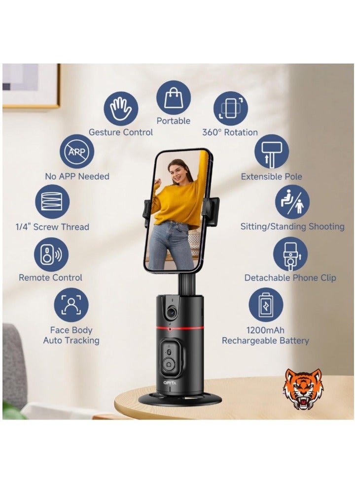 TIGER "Auto Face Tracking Tripod – Smart 360° Rotation Body Phone Camera Mount for Vlogs & TikTok, with Remote, Extendable, Rechargeable (Black)" - Image 2