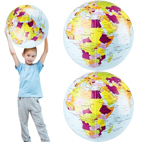 Restroma 2 Pack 24 Inch Large Inflatable Globe Giant Blow Up World Globe Summer Beach Ball Inflatable Earth Globes for Pool Party arth Day Classroom Teaching - Image 1