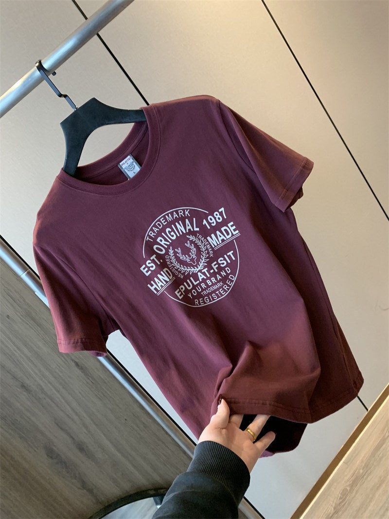 Hong Kong Cargo Company List! Washed And Sanding Cotton Summer Men'S All-Match Printed Short-Sleeved T-Shirt Base Shirt Trendy Brand Z - Image 1