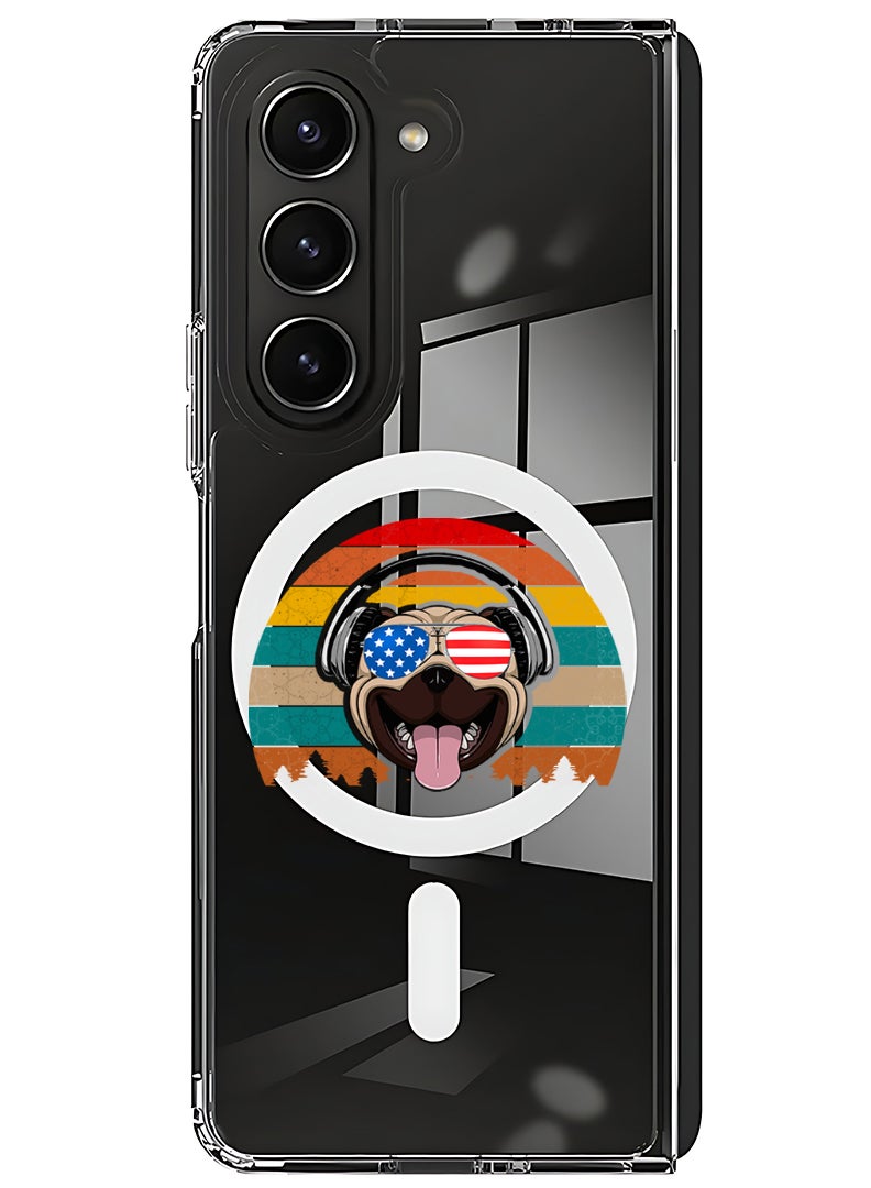 Theodor Magnetic Case for Samsung Galaxy Z Fold 6 Compatible with MagSafe Wireless Charging, Shockproof Phone Bumper Cover pug with headphones - Image 1