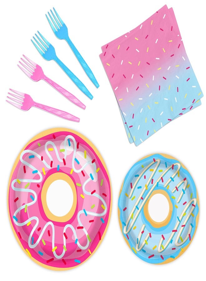 BQK 96 Pcs Donut Plates & Napkins - Birthday Party Decorations & Favors - Image 1