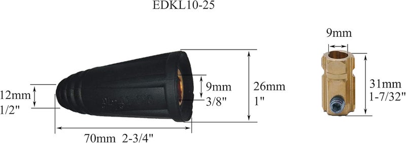 RIVERWELD مجموعة موصلات قابس ومأخذ كابل لحام TIG DKJ10-25 و EDKL10-25 200 أمبير باللون الأسود بتصميم دينس السريع 2 قطعة - Image 4