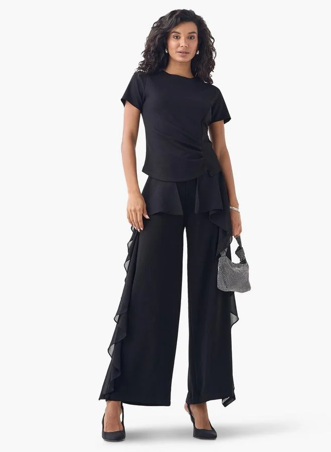 2Xtremz 2Xtremz Embellished Crew Neck T-shirt with Pleated Detail