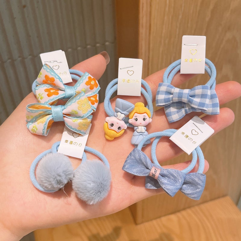 Loquat Korean fabric childrens hair band baby bow head rope girl princess hair rope does not hurt hair small rubber band TFQ010-1# blue princess hair ring 10 piece set